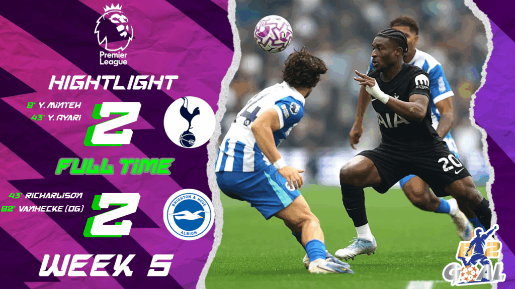 Highlights Premier League (week 5) ไบรท์ตัน 2-2 สเปอร์ส (20-09-68)